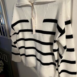 Woven Heart Black and White Striped Turtleneck Sweater